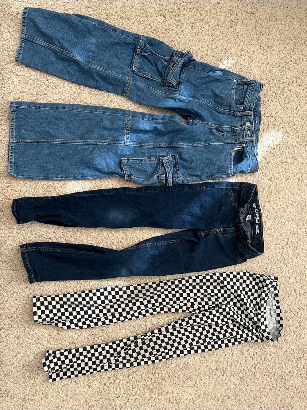 Old Navy Kids Jeans Trio - Light Blue, Dark Blue, Black/White